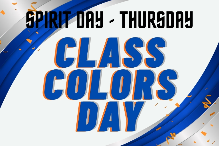 class colors day text with blue, silver, and orange design